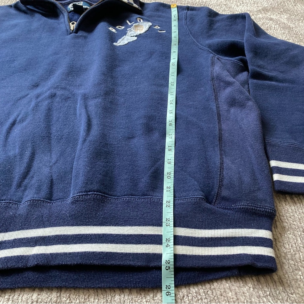 Vtg 90s Polo Ralph Lauren RL P-Wing Stadium‎ Quarter Zip Sweatshirt XL Rare Navy - Picture 8 of 9